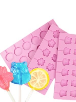 12-Capacity DIY Silicone Chocolate Molds(Lollipop Shape), Cherry Blossoms Shape, Cow Shape, Lollipop Shape