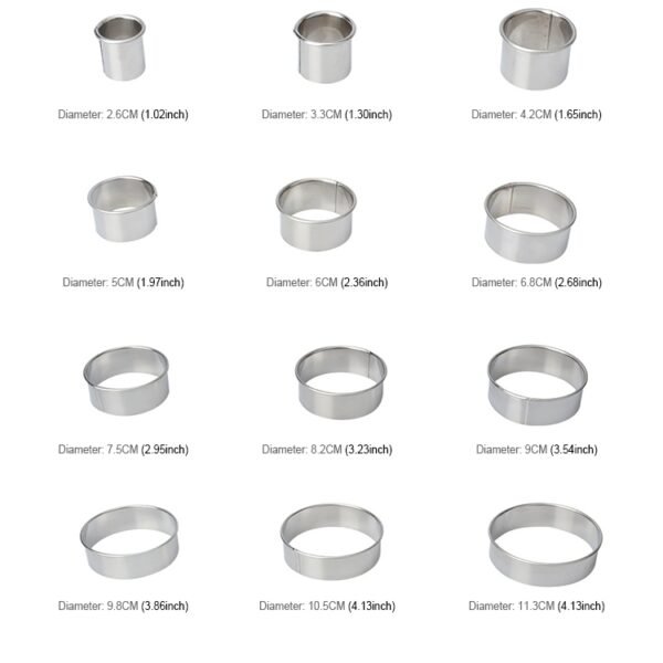 12 PCS / Set Stainless Steel Round Shape Cutting Mould Mousse Cake Doughnut Baking Tools