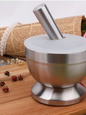 Kitchen Stainless Steel Garlic Food Mortar with Cover, Size: Small, Size: Large