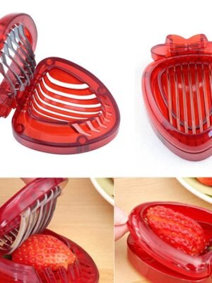 Kitchen Tool Plastic Strawberry Slicer Fruit Knife with Stainless Steel Blade(Red)