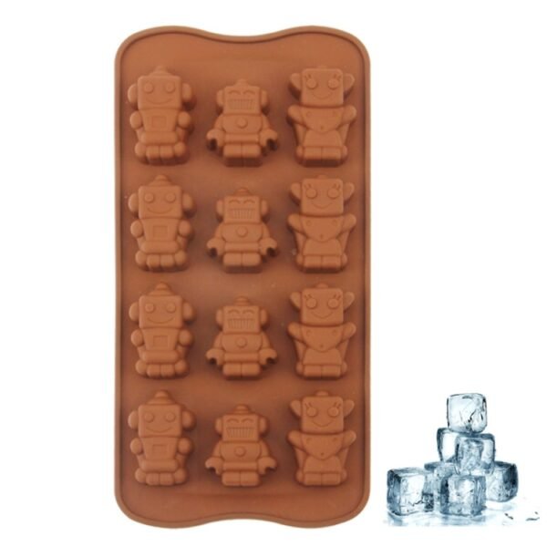 S-KA-0887.jpg Lovely Robot Shape 12-Grid Ice Cube Tray(Brown)