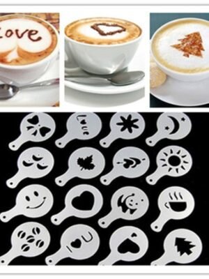 32 PCS Coffee Stencil Filter Coffee Maker Cappuccino Mold Templates Strew Flowers Pad Spray Art Baking Tools