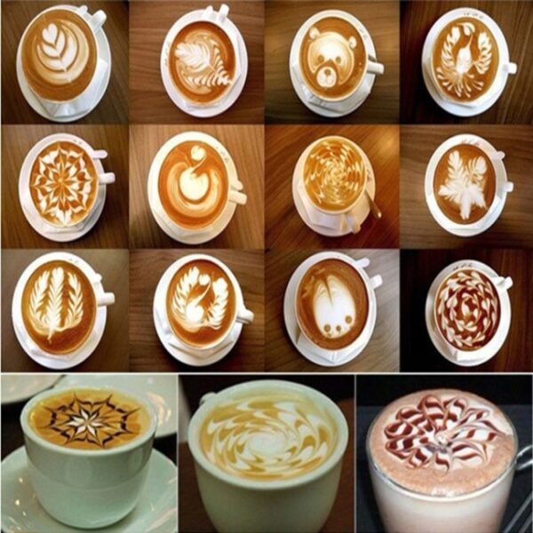 32 PCS Coffee Stencil Filter Coffee Maker Cappuccino Mold Templates Strew Flowers Pad Spray Art Baking Tools