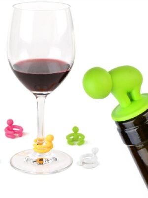 7 in 1 Cartoon Silicone Sealed Spiral Red Wine Stopper + Cup Feet Set, Random Color Delivery