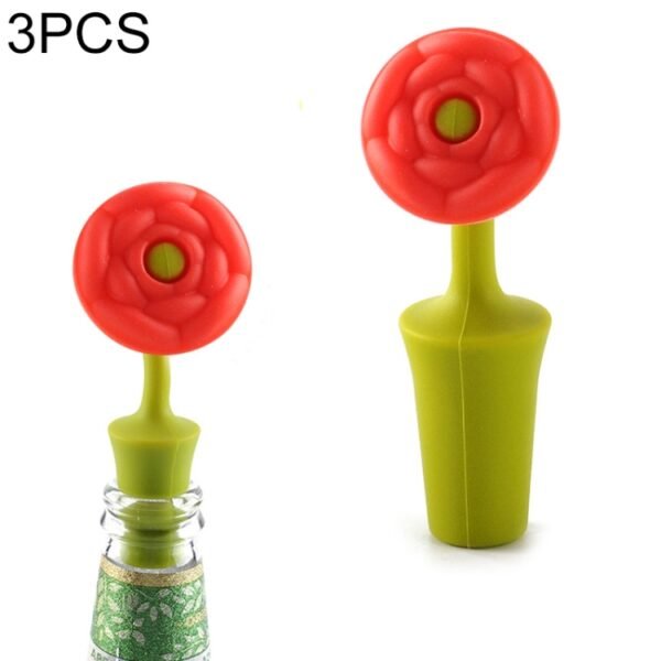 TBD0196926801A-1.jpg 3 PCS Creative Wine Drink Preservation Stopper Flower Silicone Wine Stopper, 3 PCS Rose Stopper, 3 PCS Red Sun Flower Beer Stopper, 3 PCS Leaf Beer Stopper