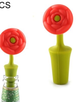 3 PCS Creative Wine Drink Preservation Stopper Flower Silicone Wine Stopper, 3 PCS Rose Stopper, 3 PCS Red Sun Flower Beer Stopper, 3 PCS Leaf Beer Stopper