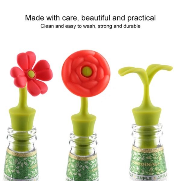 TBD0196926801A_4.jpg 3 PCS Creative Wine Drink Preservation Stopper Flower Silicone Wine Stopper, 3 PCS Rose Stopper, 3 PCS Red Sun Flower Beer Stopper, 3 PCS Leaf Beer Stopper