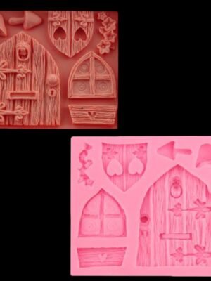 2 PCS Cartoon House Wooden Window Shape Silicone Candy Mold Fairy Tale Cake Decorating Tool