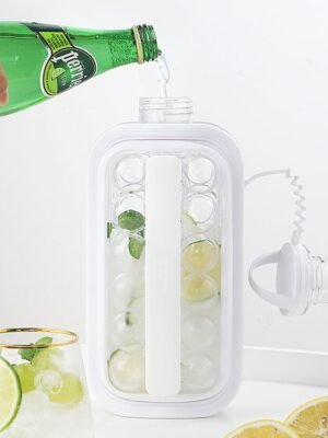2 in 1 Round Ice Cube Mold Portable Ice Ball Maker Bottle Kettle with Lid White, 17 Grid