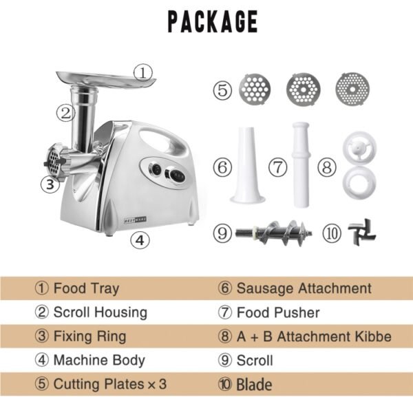 MGB -120A 250W Household Electric Multi-function Stainless Steel Kitchen Sausage Twisting Machine Meat Grinder, MGB -120A White, MGB -120A Black