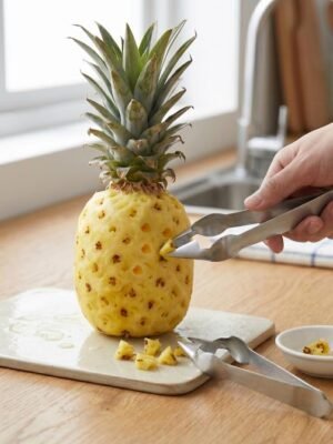 3 PCS Stainless Steel Non-slip Tip Open Blade Pineapple Clip Fruit Eye Digger, 13.5×3.5cm Stainless Steel Pattern, 13.5×3.5cm Endless Steel Nail