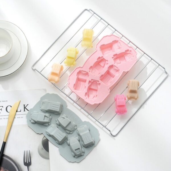 6 PCS Creative Cake Chocolate Mold 3D Car Cartoon Household Silicone Baking Ice Tray Mold, 3D Car Shape (Blue), 3D Car Shape(Pink)