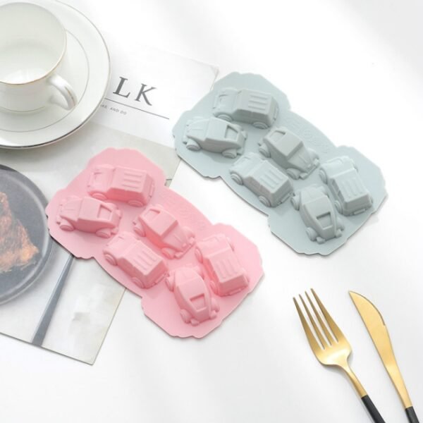 6 PCS Creative Cake Chocolate Mold 3D Car Cartoon Household Silicone Baking Ice Tray Mold, 3D Car Shape (Blue), 3D Car Shape(Pink)