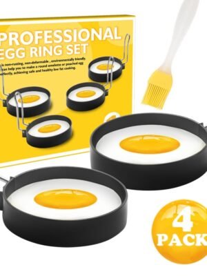 2-Pack Egg Ring Iron Spray Non-Stick Round Omelette Model Omelette Mold with Brush, 2-Pack, 4-Pack