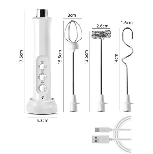 Whisk Household Electric Baking Mini Wireless Hand-Held Charging Stirrer Milk Frother, White, Black