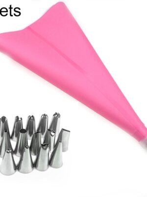 2 Sets Reusable Silicone Pastry Bag Cake Decorating Tools with 16 Nozzles Tips