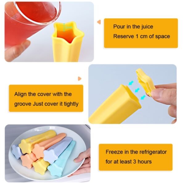 4 in 1 Children Star Popsicle Mold Set Food Grade Silicone Ice Cream Mold Random Colour Delivery