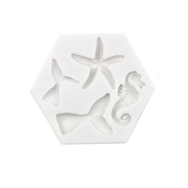 Ocean Series Big And Small Fishtail Starfish Seahorse DIY Baking Liquid Silicone Mold, Gray, Pink