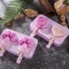 Cute Cartoon Silicone Ice Cream Popsicle Mold with Lid & Stick, Love, Snowman, Feet, Wavy