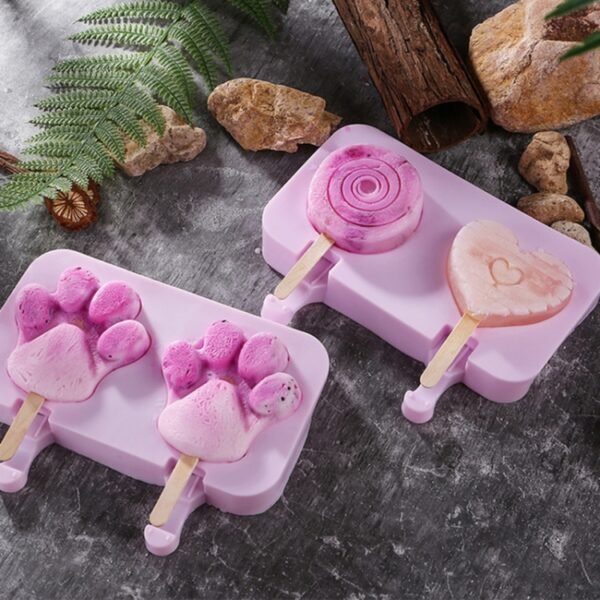 Cute Cartoon Silicone Ice Cream Popsicle Mold with Lid & Stick, Love, Snowman, Feet, Wavy
