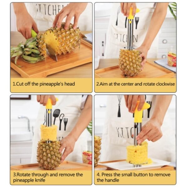TBD059495401A_7.jpg 2 PCS Stainless Steel Pineapple Peeler Slicers Fruit Cutter Kitchen Tools, Pineapple Corer Slicer (Black handle), Pineapple Corer Slicer (Yellow handle), Pineapple Corer Slicer (Fruit Green handle)