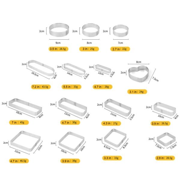 BN1006 Stainless Steel Mousse Circle Thickened Perforated Cake Mold DIY Baking Tools, Rectangle(7 inches), Square(2.9 inches), Square(3.3 inches), Square(3.9 inches), Square(4.7 inches), Round(2.7 inches), Oval(4.7 inches), Round(3 inches)...