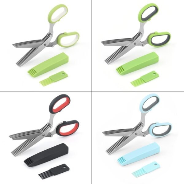 Five-Layer Vegetable Scissors Office Shredding Stainless Steel Scissors, Green White, Black Red, Green Gray, Blue Gray