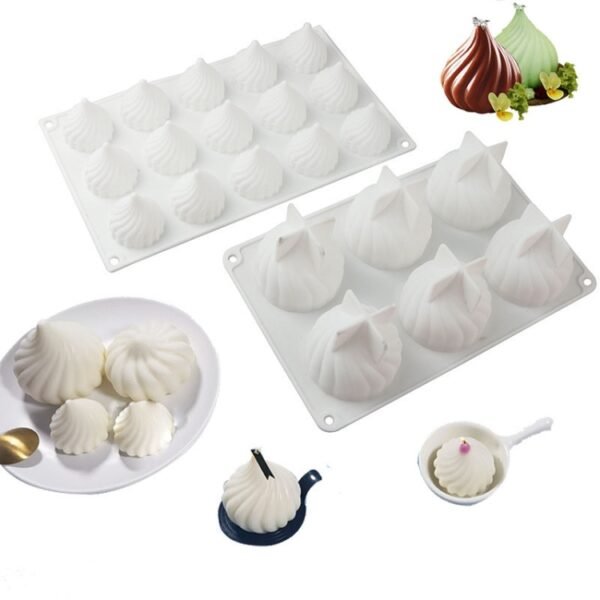 Swirl Mousse Cake Mold Chocolate Baking French Dessert Onion Shape Silicone Mold, GT-105 Single, GT-106 6 Cavity, GT-9 15 Cavity