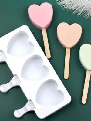 3 Grids Heart Shape Ice Cream Model DIY Pudding Mold Without Stick, 3 Grids Heart