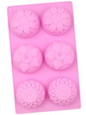 6 Grids 3 Groups Flower Shape Silicone Cake Mold Baking DIY Handmade Soap Model Sunflower Moon Cake Mold, 6 Grids Flower