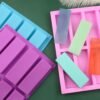 8 Grids Rectangular Silicone Handmade Soap Mould DIY Aromatherapy Mould, Light Blue, Purple, Pink