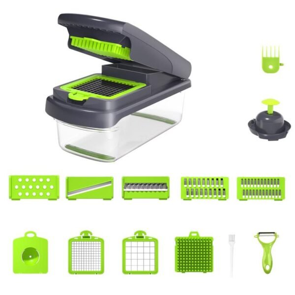 Multi-Function Vegetable Chopper Mandoline Slicer Upgrade Lock Design & Finger Guard, 15 In 1 Gray Green, 15 In 1 Black Cover, 15 In 1 White Cover, 15 In 1 White Green, 18 In 1 White Cover, 18 In 1 Black Cover