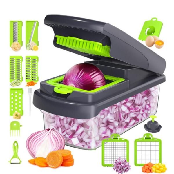 Multi-Function Vegetable Chopper Mandoline Slicer Upgrade Lock Design & Finger Guard, 15 In 1 Gray Green, 15 In 1 Black Cover, 15 In 1 White Cover, 15 In 1 White Green, 18 In 1 White Cover, 18 In 1 Black Cover