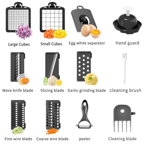 Multi-Function Vegetable Chopper Mandoline Slicer Upgrade Lock Design & Finger Guard, 15 In 1 Gray Green, 15 In 1 Black Cover, 15 In 1 White Cover, 15 In 1 White Green, 18 In 1 White Cover, 18 In 1 Black Cover