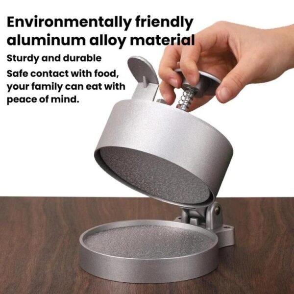 Portable Household Manual Round Meat Press Kitchen Hamburger Patty Mold, Flip Cover, Spring