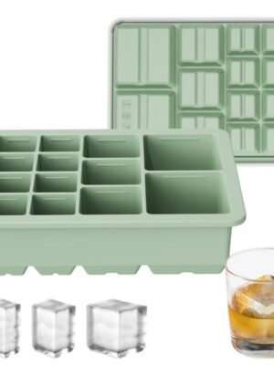 13-Cavity Multi-Sized Square Ice Cube Tray with Lid Food-Grade Silicone Mold for Easy Release Ice Making