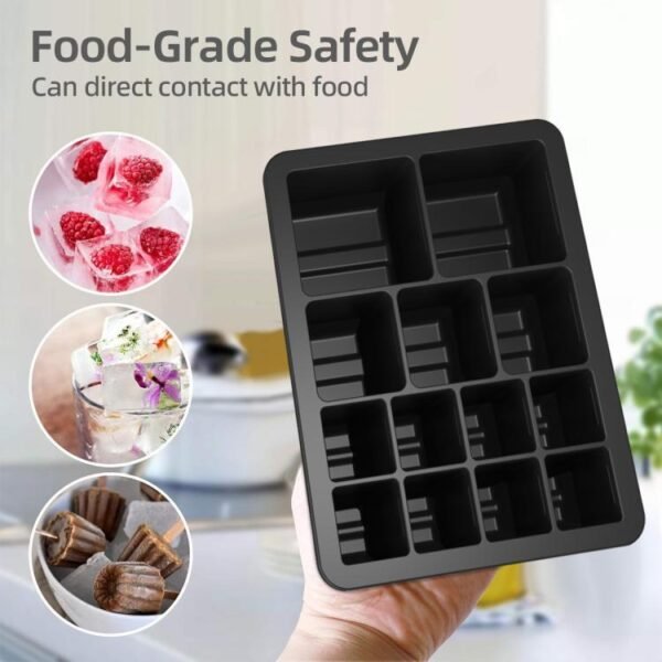 13-Cavity Multi-Sized Square Ice Cube Tray with Lid Food-Grade Silicone Mold for Easy Release Ice Making