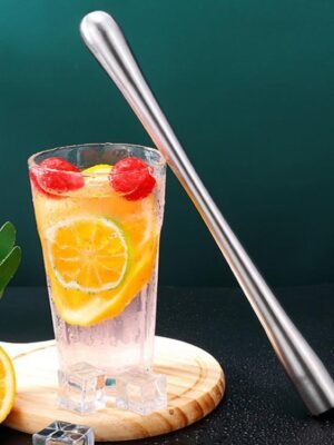 304 Stainless Steel All-Metal Ice Crushing Cocktail Stirring Stick Fruit Lemon Muddler, LsCook 30cm Slim Waist Satin Finish