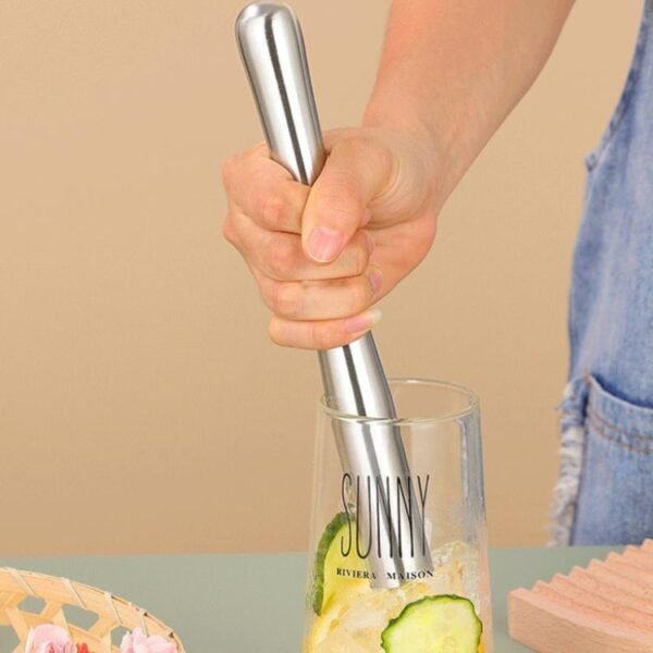 304 Stainless Steel All-Metal Ice Crushing Cocktail Stirring Stick Fruit Lemon Muddler, LsCook 30cm Slim Waist Satin Finish