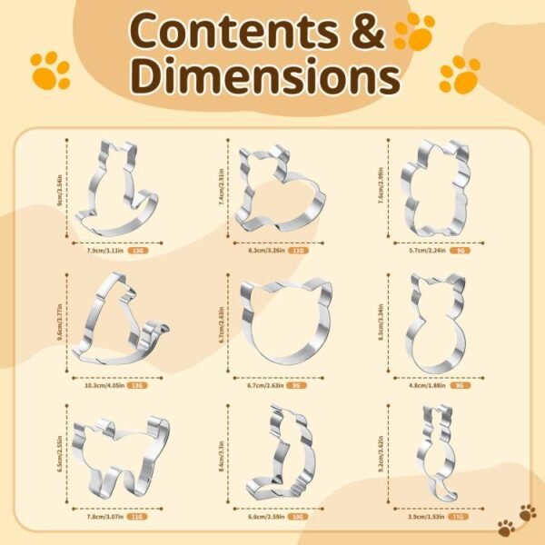 Stainless Steel Cat Shape Cookie Mold Cartoon Cookie Cutter, LsCook 9-Piece Set