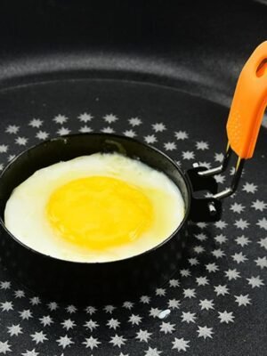 LsCook 4 inch Round Stainless Steel Egg Pan Heat-Resistant Silicone Handle Thickened Non-Stick Egg Mold