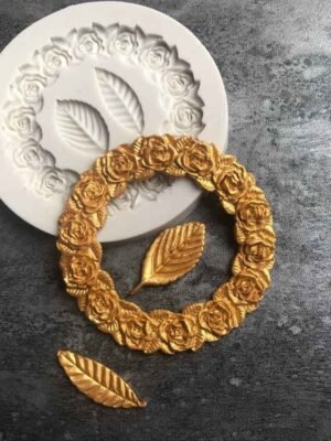 2 PCS Rose Garland Rose Leaf Silicone Fondant Mold Cake Edging Decoration Tool Baking Glue Mold