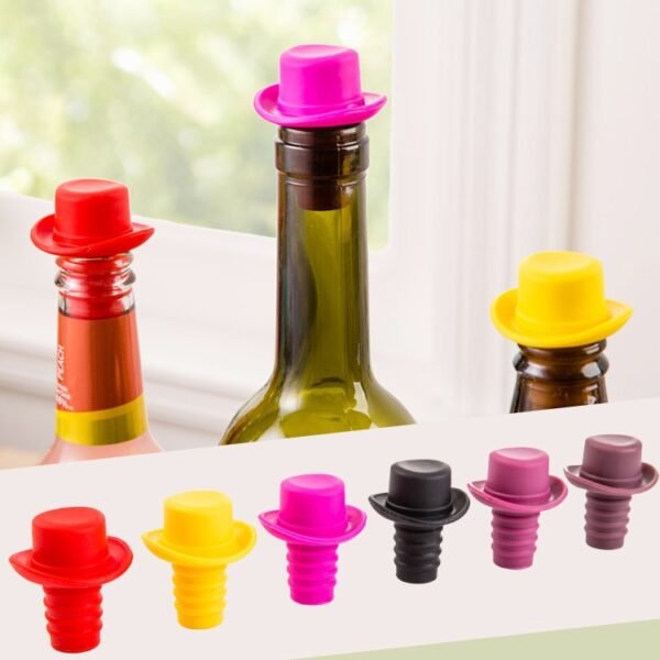 TBD083353601D_4.jpg Silica Gel Top Hat Fresh Wine Corks Cruet Red Wine Stopper, 2 PCS Hat Shape(Brown), 2 PCS Hat Shape(Black), 2 PCS Hat Shape(Red Wine), 2 PCS Hat Shape(Yellow), 2 PCS Hat Shape(Rose Red), 2 PCS Hat Shape(Red)